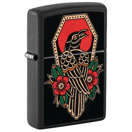 Zippo Crow Tattoo Design Black Matte Pocket Lighter 48611